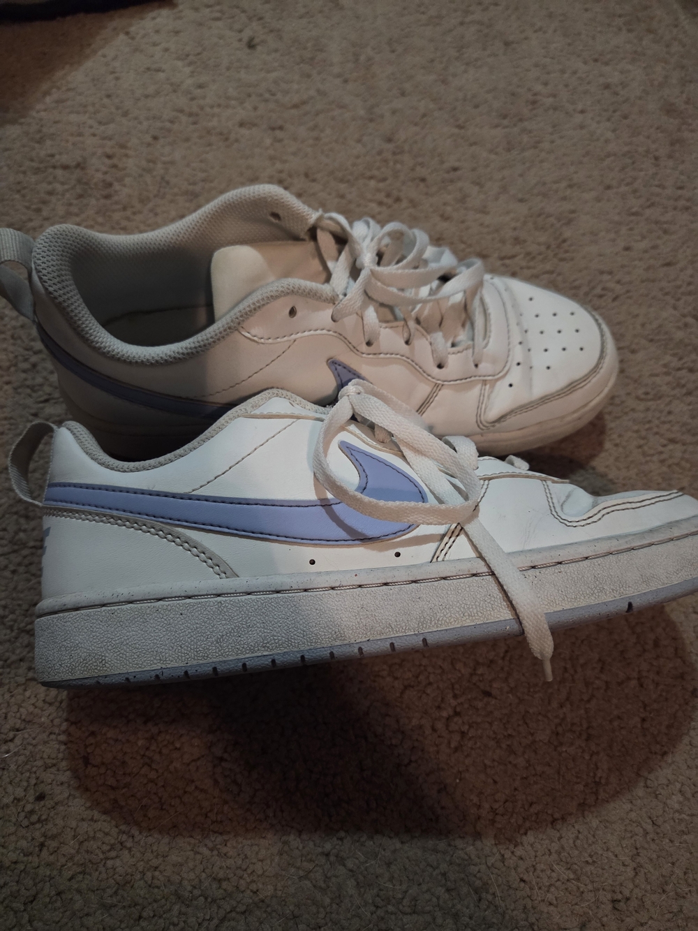 Nike Kids White Sneakers with Light Blue Swoosh